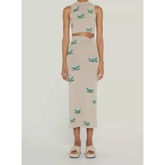 Rhode Jude/Ettie Floral Knit Crop Midi Skirt 2 PC Set Size Small - Picture 1 of 9